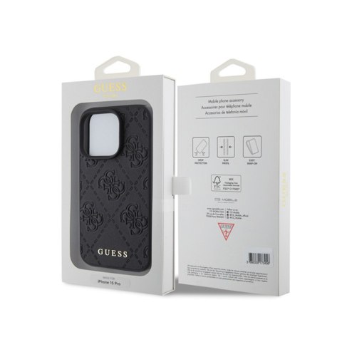Guess Leather 4G Stamped - Etui iPhone 15 Pro (czarny) Guess Leather 4G Stamped - Etui iPhone 15 Pro (czarny)