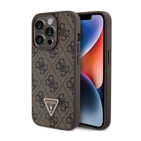 Guess Leather 4G Triangle Strass - Etui iPhone 15 Pro (brązowy) Guess Leather 4G Triangle Strass - Etui iPhone 15 Pro (brązowy)