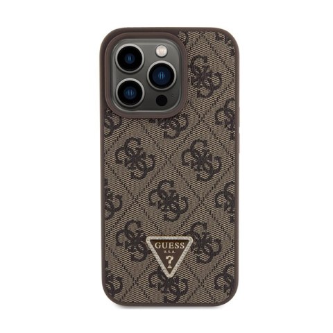 Guess Leather 4G Triangle Strass - Etui iPhone 15 Pro (brązowy) Guess Leather 4G Triangle Strass - Etui iPhone 15 Pro (brązowy)
