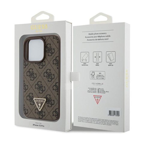 Guess Leather 4G Triangle Strass - Etui iPhone 15 Pro (brązowy) Guess Leather 4G Triangle Strass - Etui iPhone 15 Pro (brązowy)