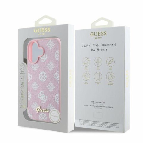 Guess Peony Script MagSafe - Etui iPhone 16 (różowy) Guess Peony Script MagSafe - Etui iPhone 16 (różowy)