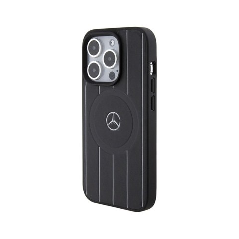 Mercedes Stripes Pattern Leather MagSafe - Etui iPhone 15 Pro (czarny) Mercedes Stripes Pattern Leather MagSafe - Etui iPhone 15 Pro (czarny)