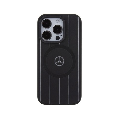 Mercedes Stripes Pattern Leather MagSafe - Etui iPhone 15 Pro (czarny) Mercedes Stripes Pattern Leather MagSafe - Etui iPhone 15 Pro (czarny)