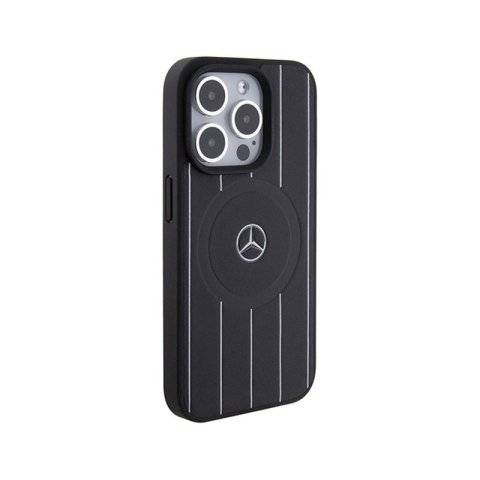 Mercedes Stripes Pattern Leather MagSafe - Etui iPhone 15 Pro (czarny) Mercedes Stripes Pattern Leather MagSafe - Etui iPhone 15 Pro (czarny)