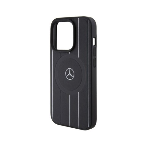 Mercedes Stripes Pattern Leather MagSafe - Etui iPhone 15 Pro (czarny) Mercedes Stripes Pattern Leather MagSafe - Etui iPhone 15 Pro (czarny)
