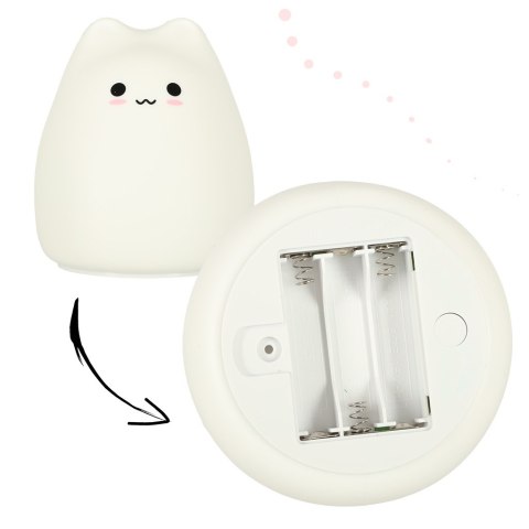 Lampka nocna dla dzieci silikonowa 4 LED na baterie biała kotek Lampka nocna dla dzieci silikonowa 4 LED na baterie biała kotek