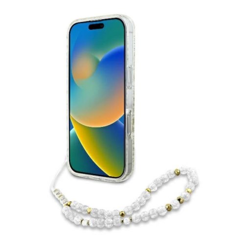 Guess IML Flowers Allover Electro With Pearl Strap MagSafe - Etui iPhone 16 Pro Max (biały) Guess IML Flowers Allover Electro With Pearl Strap MagSafe - Etui iPhone 16 Pro Max (biały)