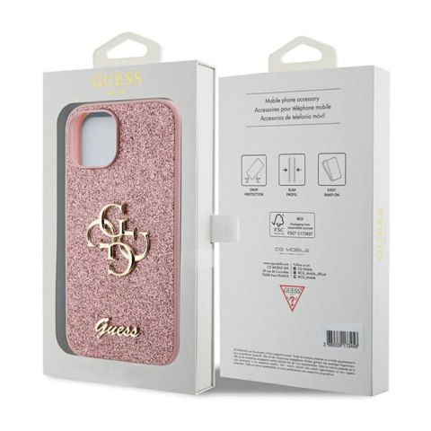 Guess Glitter Script Big 4G - Etui iPhone 15 Plus (różowy) Guess Glitter Script Big 4G - Etui iPhone 15 Plus (różowy)