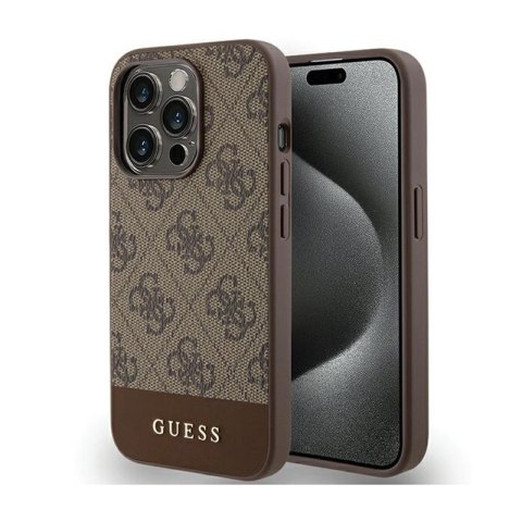 Guess 4G Bottom Stripe Metal Logo Collection - Etui iPhone 15 Pro (brązowy) Guess 4G Bottom Stripe Metal Logo Collection - Etui iPhone 15 Pro (brązowy)