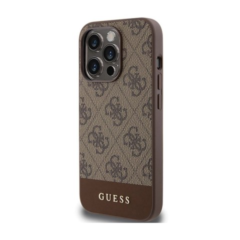 Guess 4G Bottom Stripe Metal Logo Collection - Etui iPhone 15 Pro (brązowy) Guess 4G Bottom Stripe Metal Logo Collection - Etui iPhone 15 Pro (brązowy)