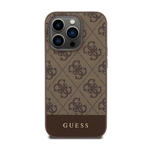 Guess 4G Bottom Stripe Metal Logo Collection - Etui iPhone 15 Pro (brązowy) Guess 4G Bottom Stripe Metal Logo Collection - Etui iPhone 15 Pro (brązowy)