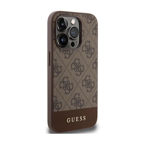 Guess 4G Bottom Stripe Metal Logo Collection - Etui iPhone 15 Pro (brązowy) Guess 4G Bottom Stripe Metal Logo Collection - Etui iPhone 15 Pro (brązowy)