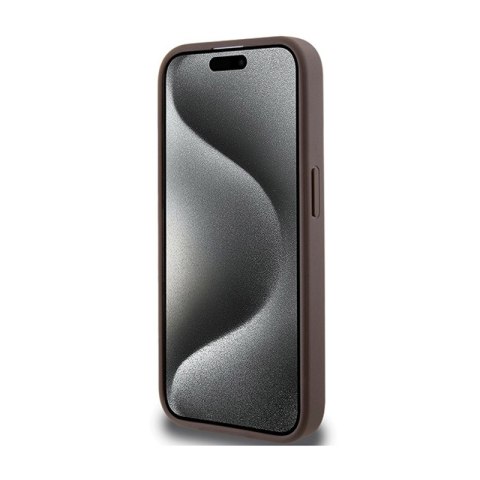 Guess 4G Bottom Stripe Metal Logo Collection - Etui iPhone 15 Pro (brązowy) Guess 4G Bottom Stripe Metal Logo Collection - Etui iPhone 15 Pro (brązowy)