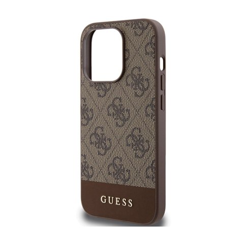 Guess 4G Bottom Stripe Metal Logo Collection - Etui iPhone 15 Pro (brązowy) Guess 4G Bottom Stripe Metal Logo Collection - Etui iPhone 15 Pro (brązowy)