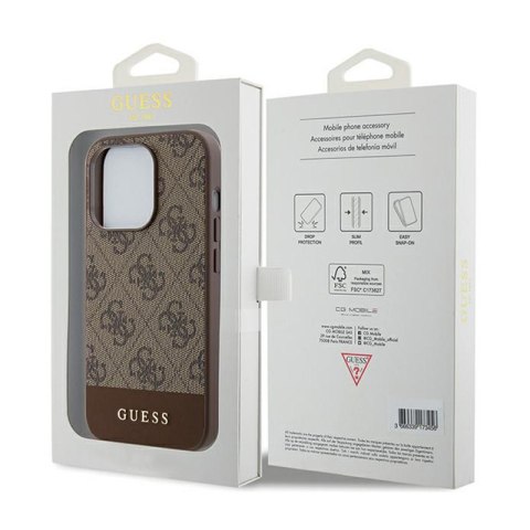 Guess 4G Bottom Stripe Metal Logo Collection - Etui iPhone 15 Pro (brązowy) Guess 4G Bottom Stripe Metal Logo Collection - Etui iPhone 15 Pro (brązowy)