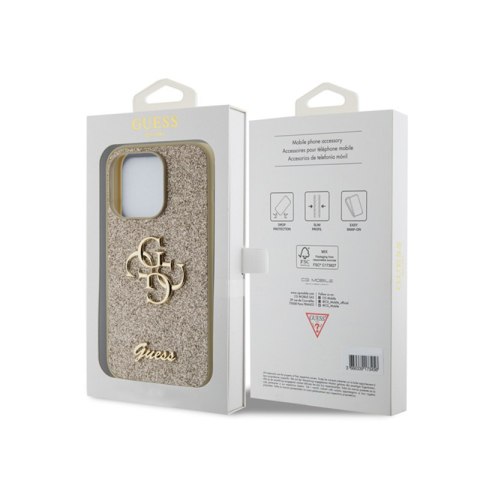 Guess Glitter Script Big 4G - Etui iPhone 15 Pro (złoty) Guess Glitter Script Big 4G - Etui iPhone 15 Pro (złoty)