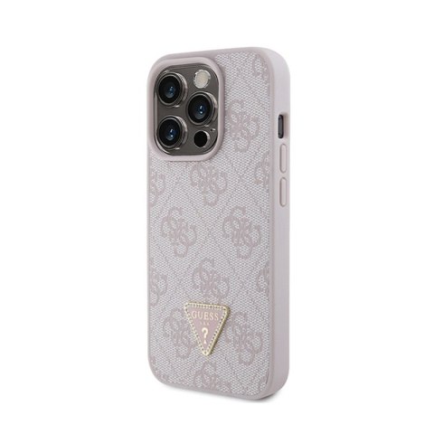 Guess Leather 4G Triangle Strass - Etui iPhone 15 Pro (różowy) Guess Leather 4G Triangle Strass - Etui iPhone 15 Pro (różowy)