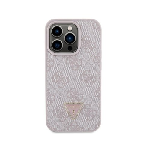 Guess Leather 4G Triangle Strass - Etui iPhone 15 Pro (różowy) Guess Leather 4G Triangle Strass - Etui iPhone 15 Pro (różowy)