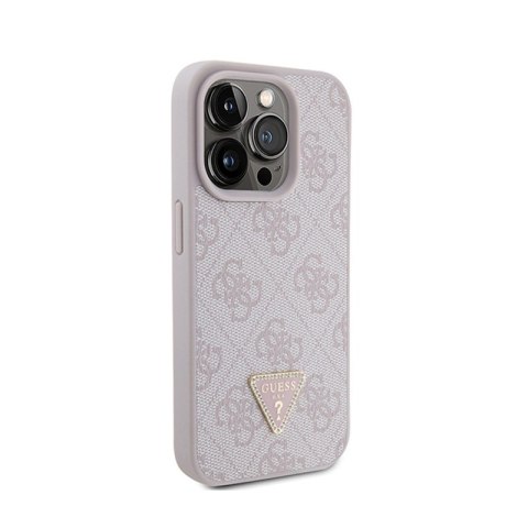 Guess Leather 4G Triangle Strass - Etui iPhone 15 Pro (różowy) Guess Leather 4G Triangle Strass - Etui iPhone 15 Pro (różowy)