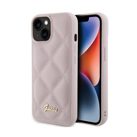 Guess Quilted Metal Logo - Etui iPhone 15 (różowy) Guess Quilted Metal Logo - Etui iPhone 15 (różowy)