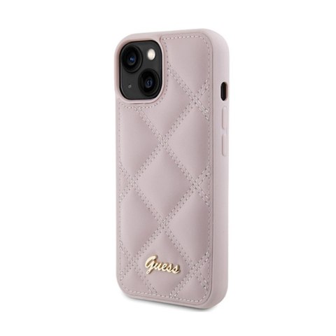 Guess Quilted Metal Logo - Etui iPhone 15 (różowy) Guess Quilted Metal Logo - Etui iPhone 15 (różowy)