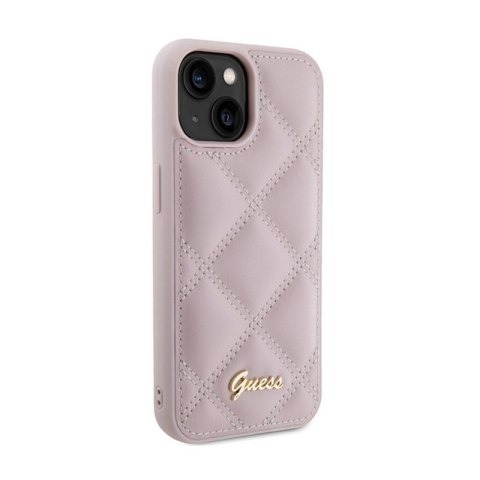 Guess Quilted Metal Logo - Etui iPhone 15 (różowy) Guess Quilted Metal Logo - Etui iPhone 15 (różowy)