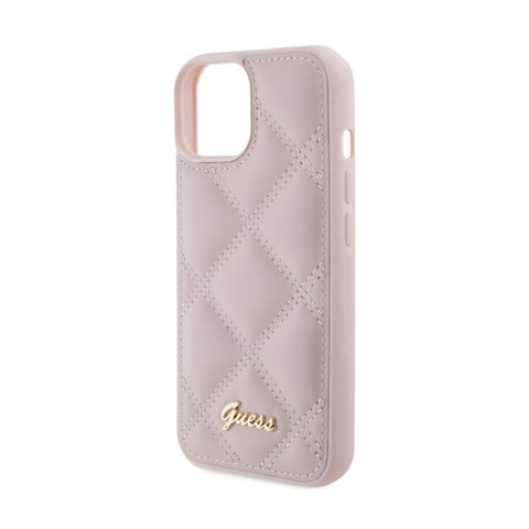 Guess Quilted Metal Logo - Etui iPhone 15 (różowy) Guess Quilted Metal Logo - Etui iPhone 15 (różowy)