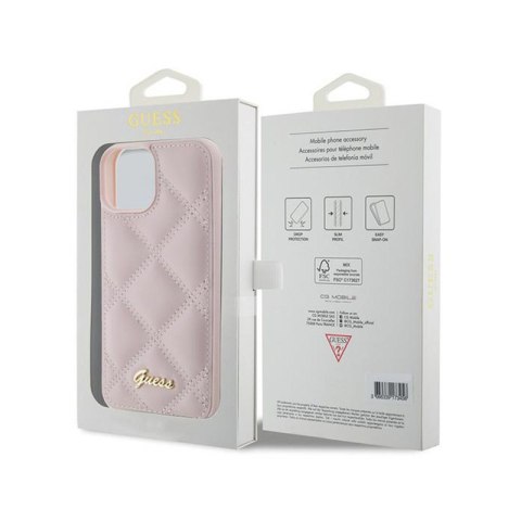 Guess Quilted Metal Logo - Etui iPhone 15 (różowy) Guess Quilted Metal Logo - Etui iPhone 15 (różowy)