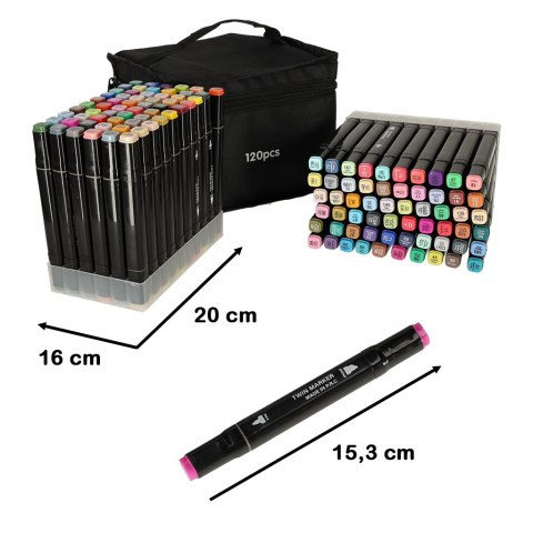 Markery dwustronne alkoholowe w etui 120 + podstawka Markery dwustronne alkoholowe w etui 120 + podstawka