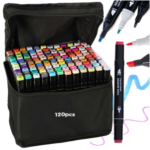 Markery dwustronne alkoholowe w etui 120 + podstawka Markery dwustronne alkoholowe w etui 120 + podstawka