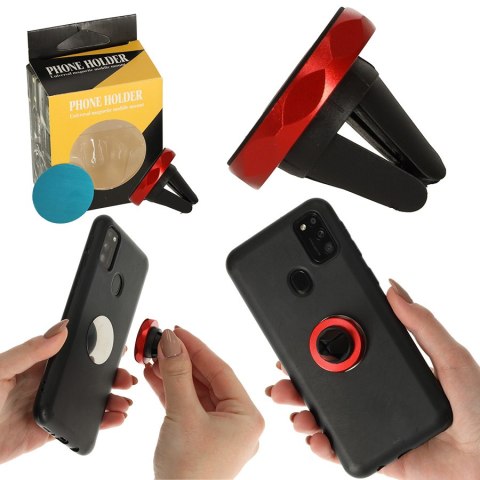 Uchwyt magnetyczny do telefonu holder samochodowy na kratkę wywiew czerwony Uchwyt magnetyczny do telefonu holder samochodowy na kratkę wywiew czerwony