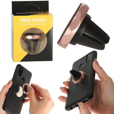 Uchwyt magnetyczny do telefonu holder samochodowy na kratkę wywiew różowy Uchwyt magnetyczny do telefonu holder samochodowy na kratkę wywiew różowy