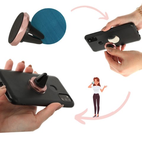 Uchwyt magnetyczny do telefonu holder samochodowy na kratkę wywiew różowy Uchwyt magnetyczny do telefonu holder samochodowy na kratkę wywiew różowy