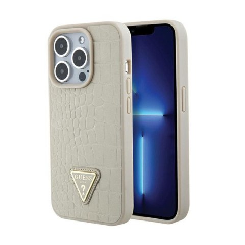 Guess Croco Triangle Metal Logo - Etui iPhone 15 Pro Max (złoty) Guess Croco Triangle Metal Logo - Etui iPhone 15 Pro Max (złoty)