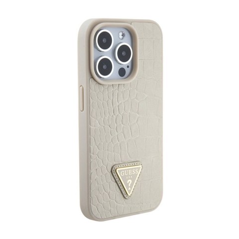 Guess Croco Triangle Metal Logo - Etui iPhone 15 Pro Max (złoty) Guess Croco Triangle Metal Logo - Etui iPhone 15 Pro Max (złoty)