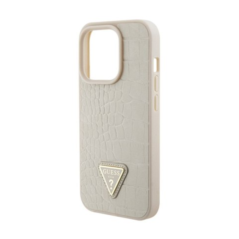 Guess Croco Triangle Metal Logo - Etui iPhone 15 Pro Max (złoty) Guess Croco Triangle Metal Logo - Etui iPhone 15 Pro Max (złoty)