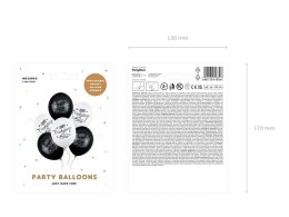 Balony urodzinowe, Happy Birthday czarno białe 30cm, 6 szt.