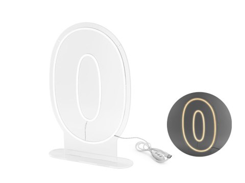 Neon LED - Cyfra „0", biały, kolor światła - ciepła biel, Neon LED - Cyfra „0", biały, kolor światła - ciepła biel,