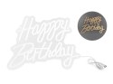 Neon LED „Happy Birthday", urodziny, biały, kolor światła - ciepła biel