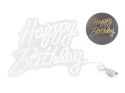 Neon LED „Happy Birthday", urodziny, biały, kolor światła - ciepła biel