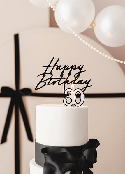 Topper akrylowy na tort „Happy Birthday" - czarny, 16,5 cm Topper akrylowy na tort „Happy Birthday" - czarny, 16,5 cm