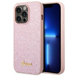 Guess Glitter Flakes Metal Logo Case - Etui iPhone 14 Pro (różowy)