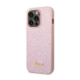 Guess Glitter Flakes Metal Logo Case - Etui iPhone 14 Pro (różowy)