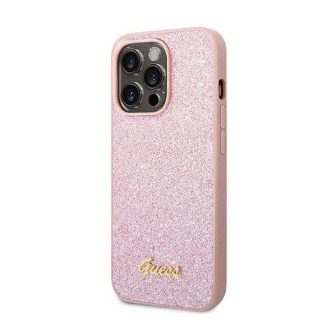 Guess Glitter Flakes Metal Logo Case - Etui iPhone 14 Pro (różowy) Guess Glitter Flakes Metal Logo Case - Etui iPhone 14 Pro (różowy)