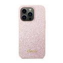 Guess Glitter Flakes Metal Logo Case - Etui iPhone 14 Pro (różowy)