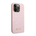Guess Glitter Flakes Metal Logo Case - Etui iPhone 14 Pro (różowy)