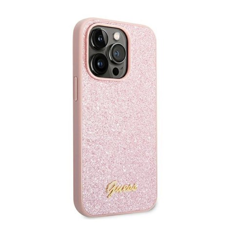 Guess Glitter Flakes Metal Logo Case - Etui iPhone 14 Pro (różowy) Guess Glitter Flakes Metal Logo Case - Etui iPhone 14 Pro (różowy)