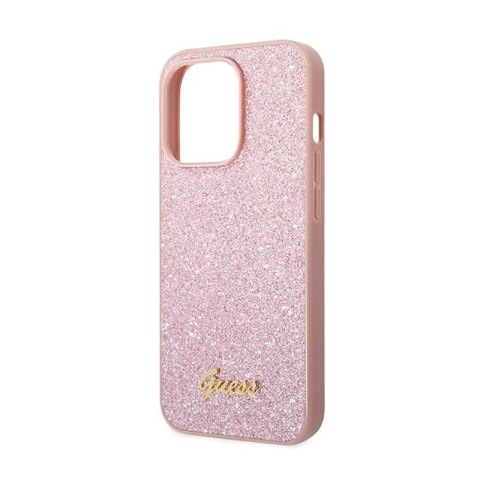 Guess Glitter Flakes Metal Logo Case - Etui iPhone 14 Pro (różowy) Guess Glitter Flakes Metal Logo Case - Etui iPhone 14 Pro (różowy)