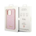 Guess Glitter Flakes Metal Logo Case - Etui iPhone 14 Pro (różowy)