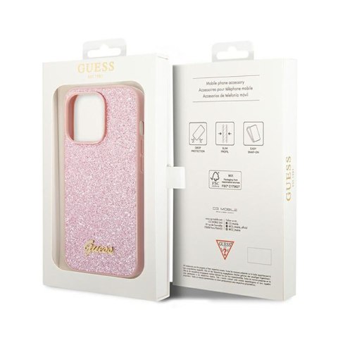 Guess Glitter Flakes Metal Logo Case - Etui iPhone 14 Pro (różowy) Guess Glitter Flakes Metal Logo Case - Etui iPhone 14 Pro (różowy)